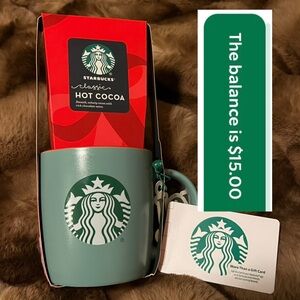 Starbucks Green Logo Ceramic Coffee Cup Mug Gift Set $15 Card Christmas Holiday